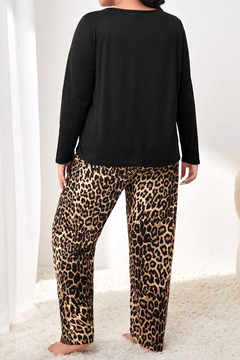 Plus Size Leopard Top and Pants Set