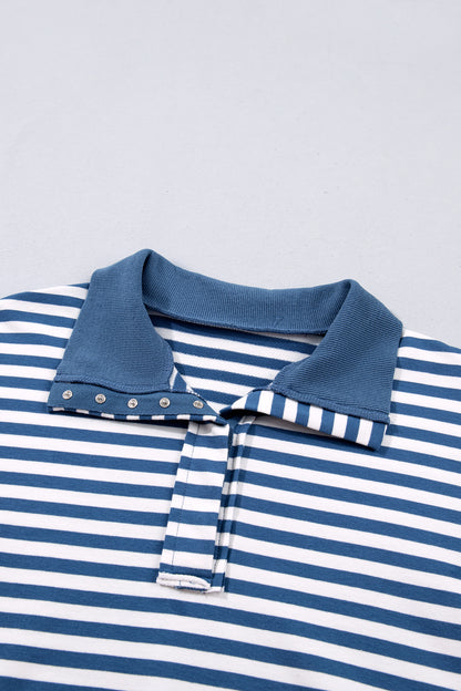 Stripe Colorblock Trim Raw Seam Split Hem Sweatshirt