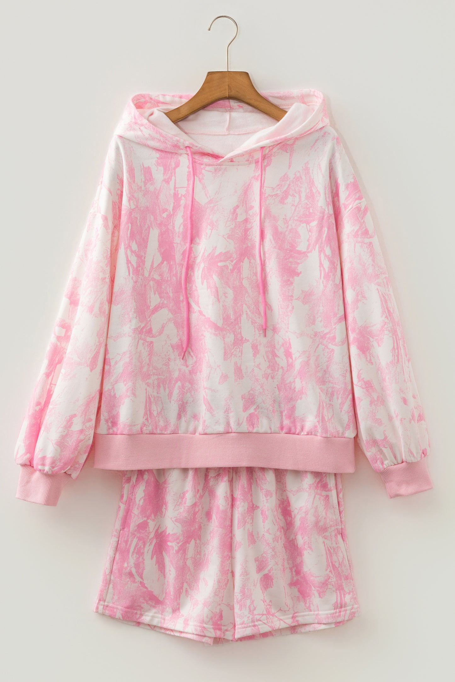 Abstract Loose Hoodie Sweatshirt & Slim Shorts Set
