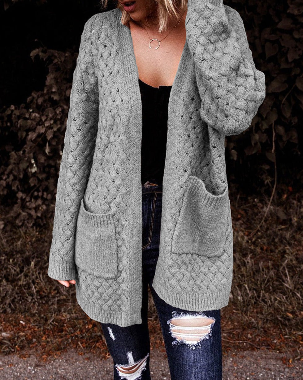 Lattice Open Front Pocketed Cardigan