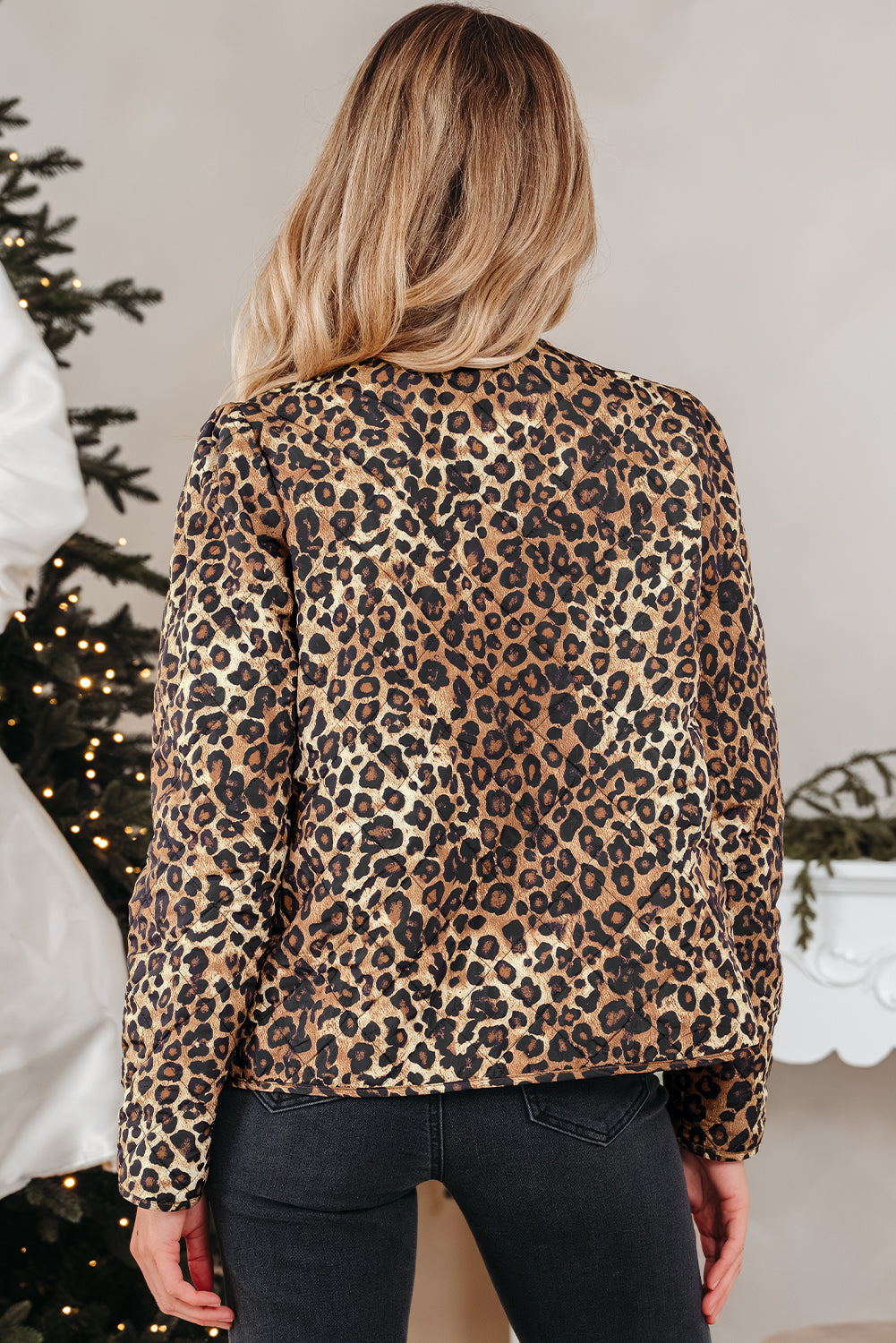 Leopard Quilted Tie Front Jacket