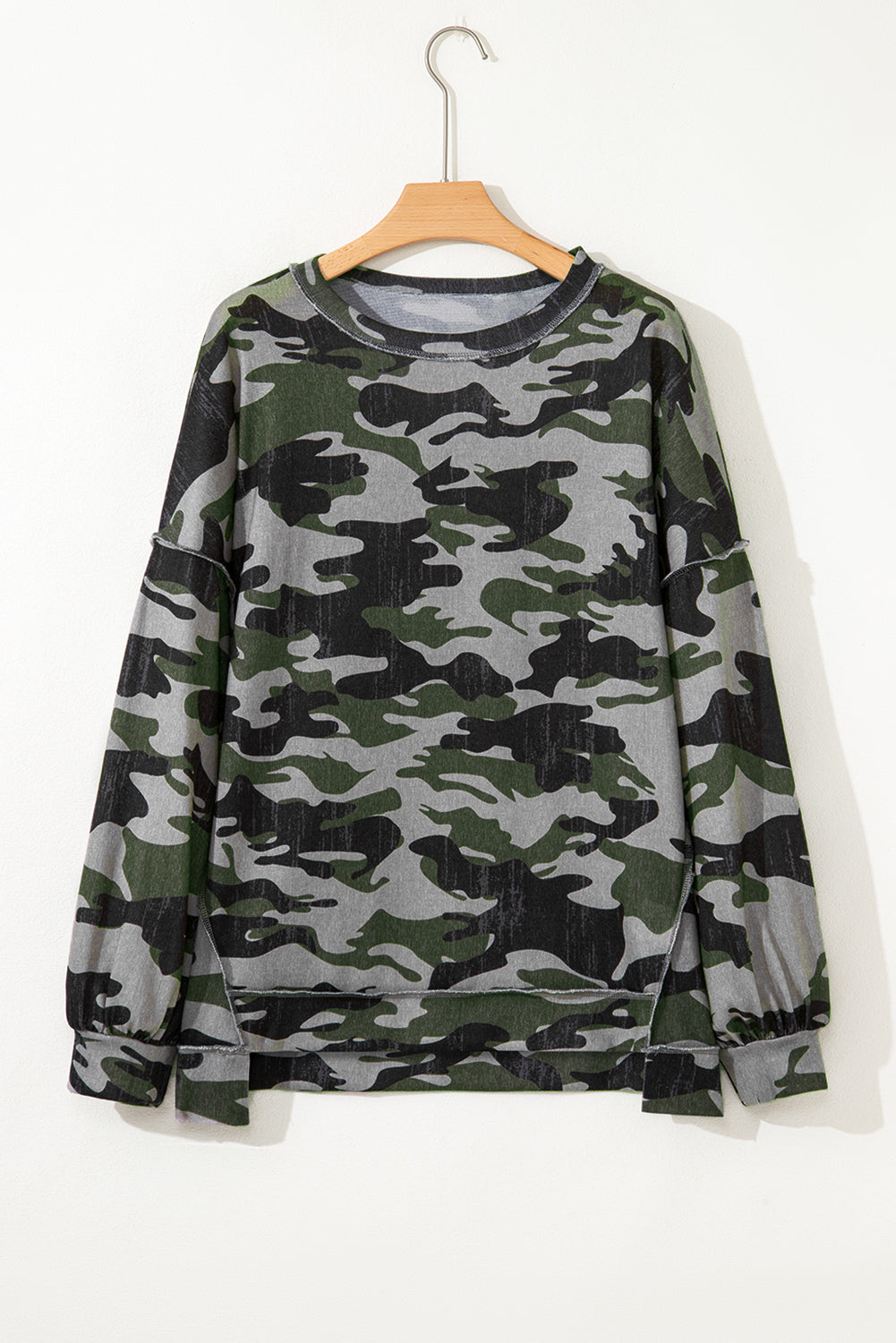 Camo Reverse Seam Drop Shoulder Sweatshirt