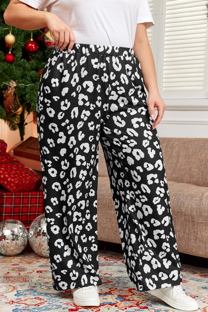 Plus Size Leopard Wide Leg Pants