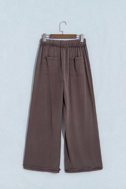 Mineral Wash Seam Detail Flared Drawstring Pants