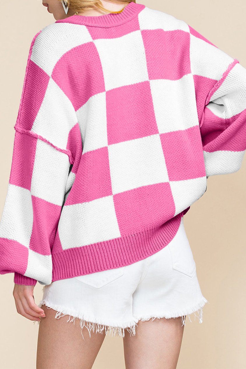 Checker Reverse Seam Crewneck Sweater