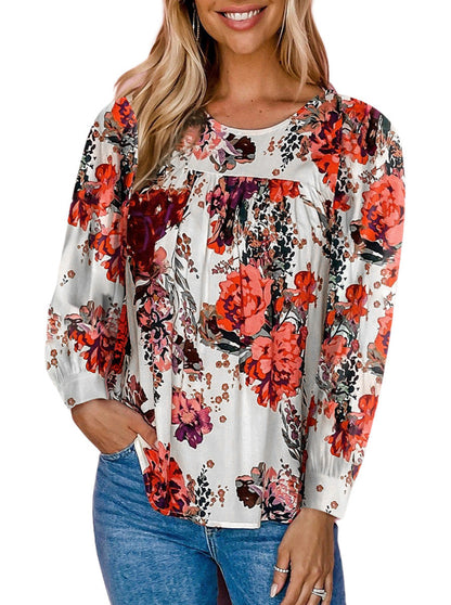 Retro Floral Long Sleeve Blouse