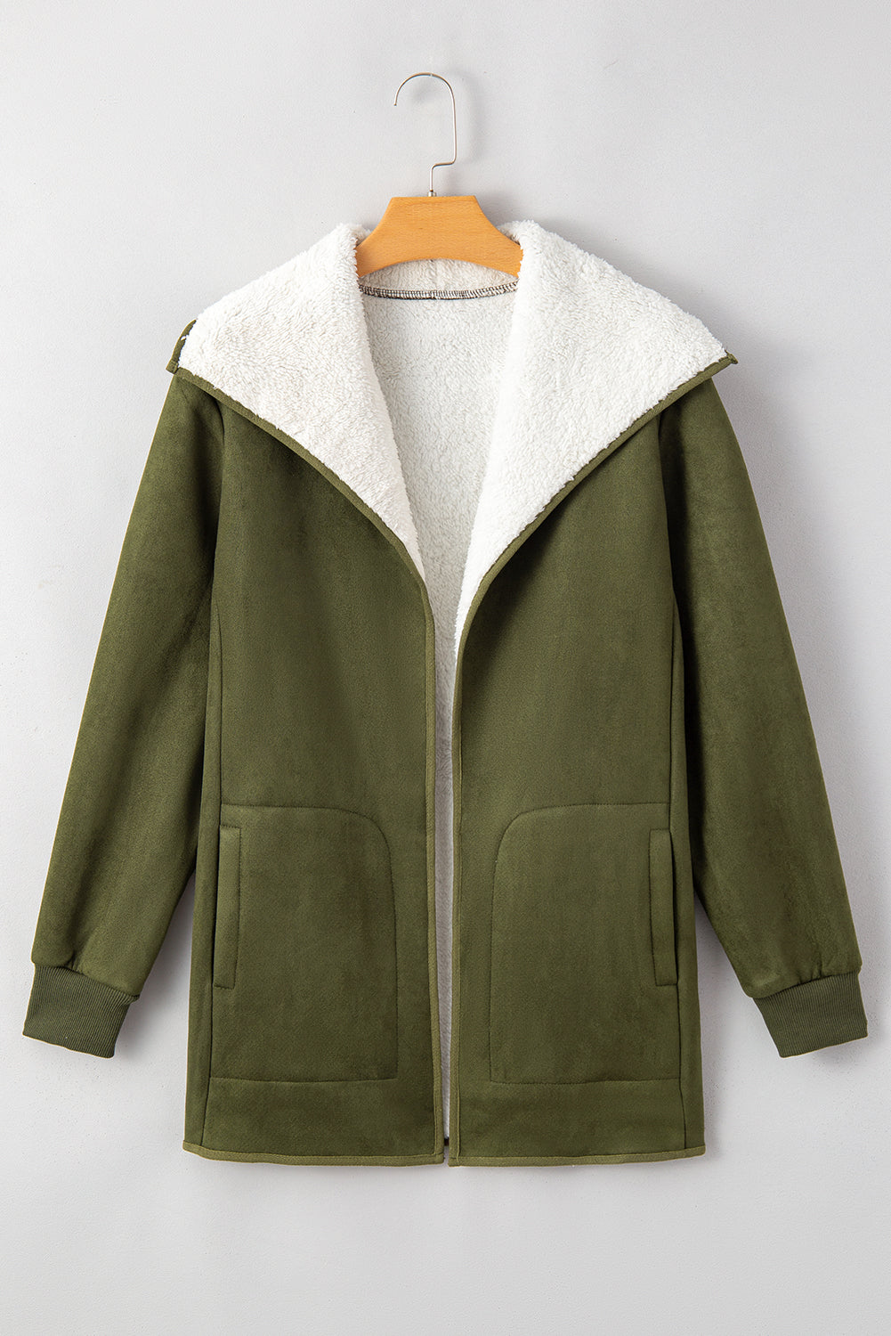 Suede Fleece Open Front Jacket