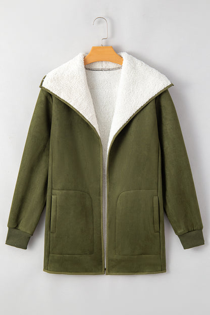 Suede Fleece Open Front Jacket