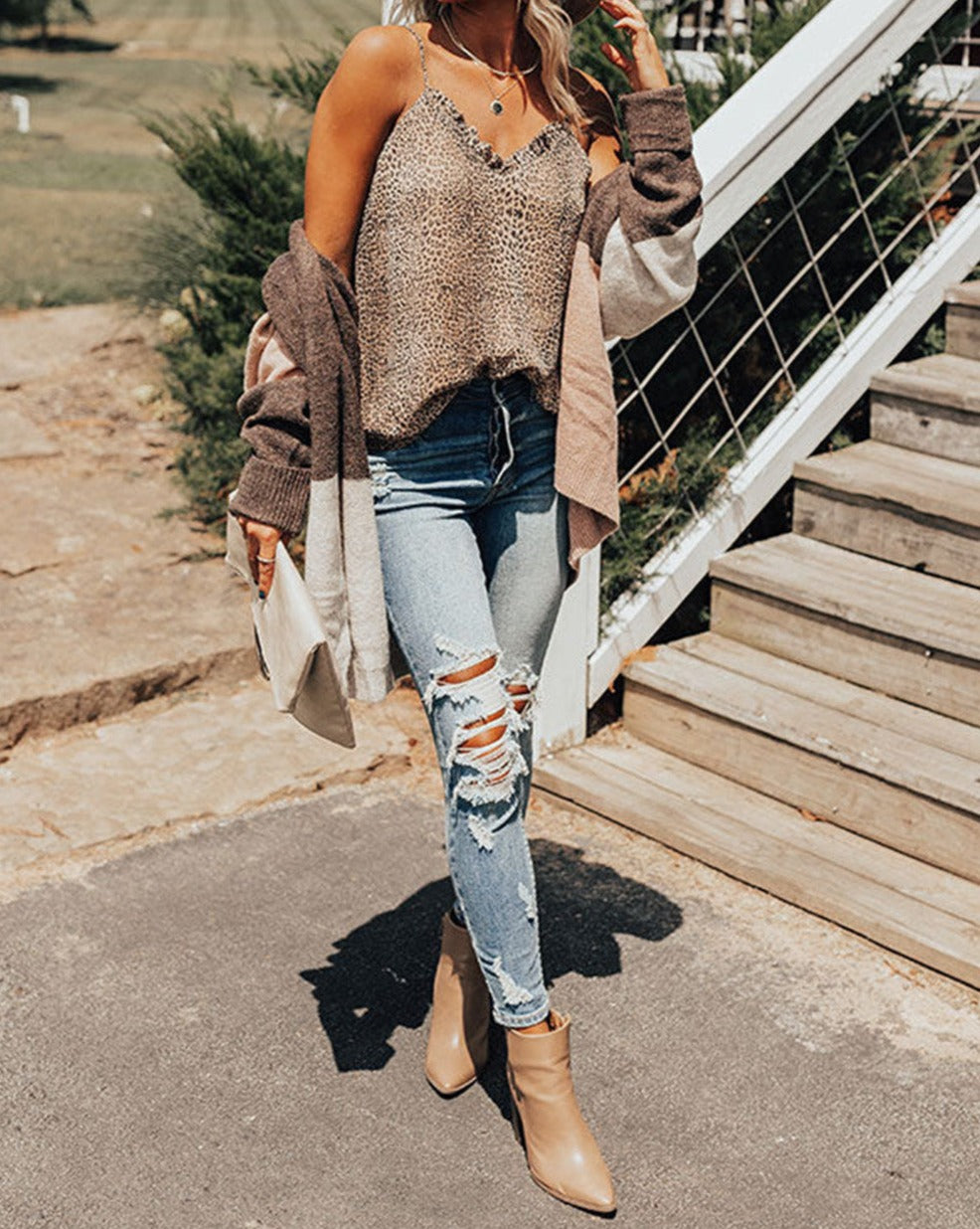 Leopard Frilled V-Neck Shift Tank