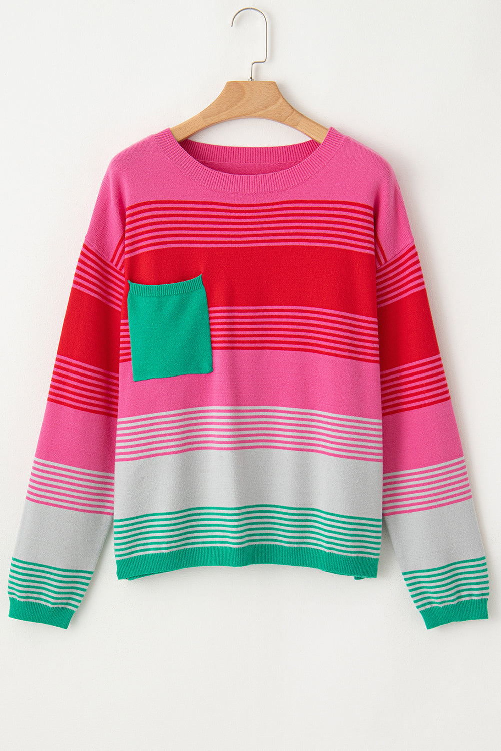 Stripe Pocketed Drop Shoulder Sweater