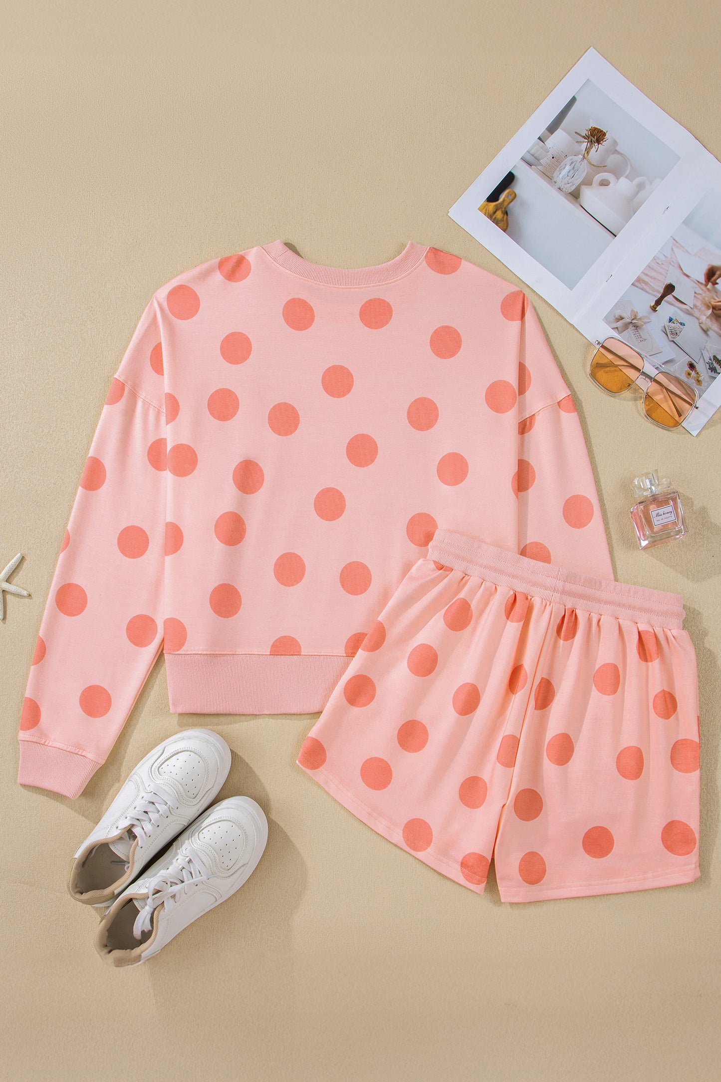 Polka Dot Pullover and Drawstring Shorts Set