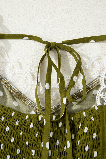 Polka Dot Lace V-Neck Smocked Maxi Dress