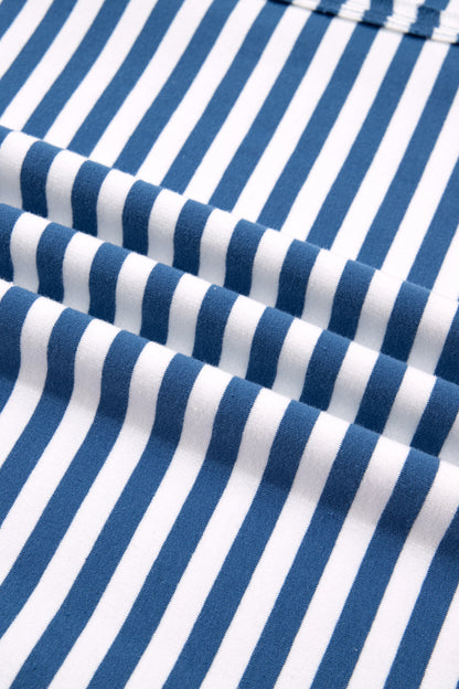 Stripe Colorblock Trim Raw Seam Split Hem Sweatshirt