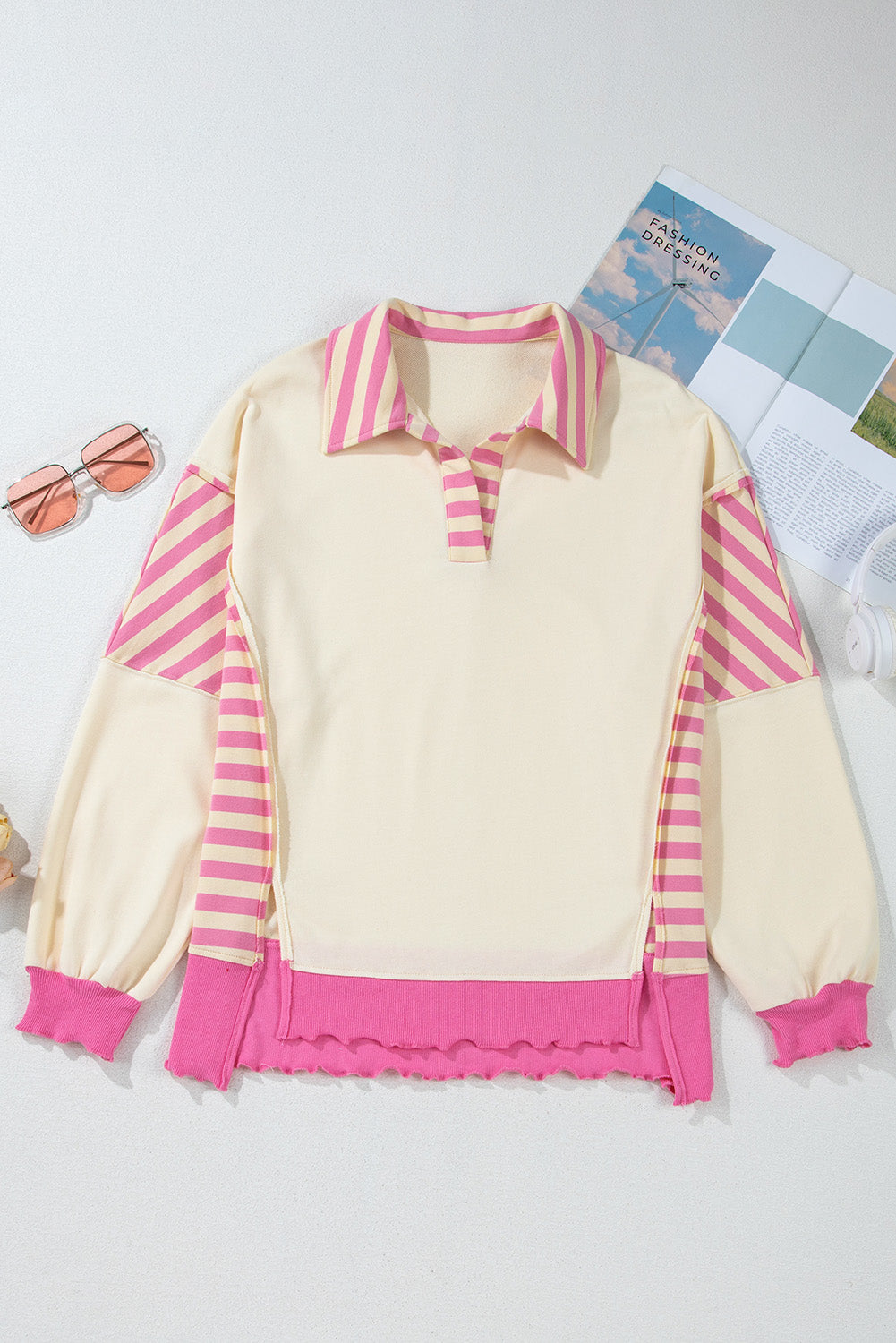 Stripe Colorblock Terry Knit Top