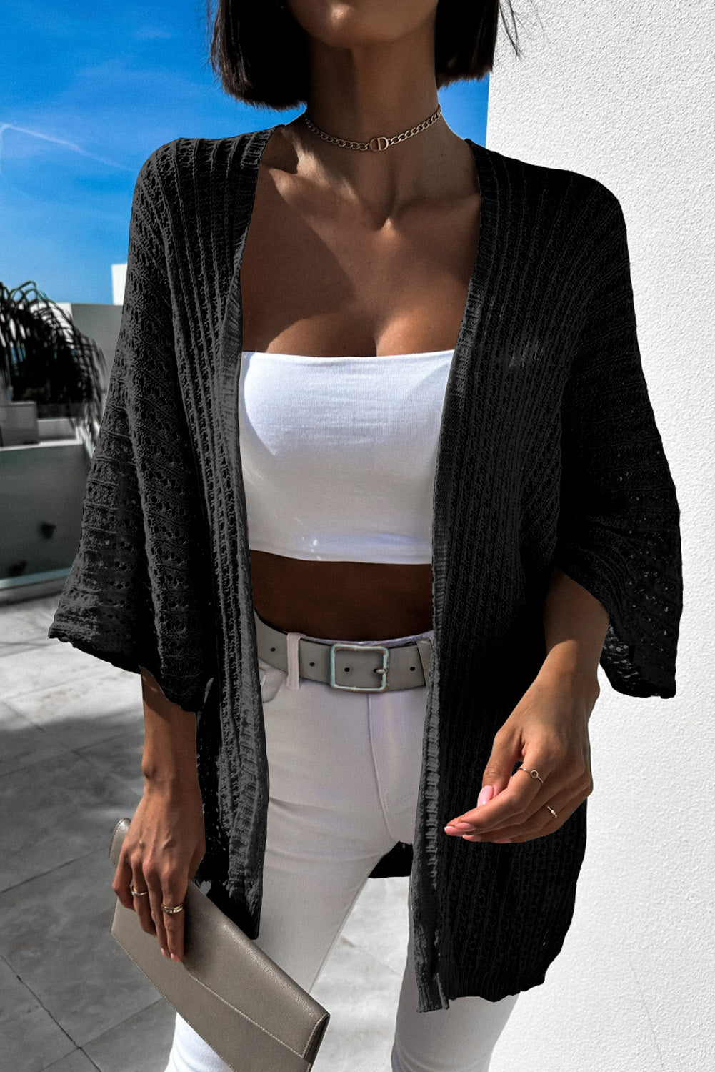 Hollowed Knit Kimono Cardigan