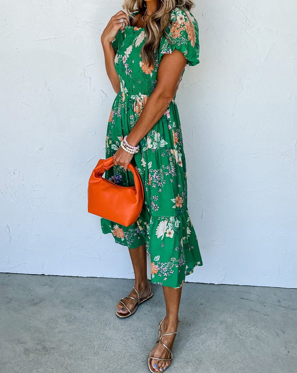 Floral Smocked Tiered Midi Dress