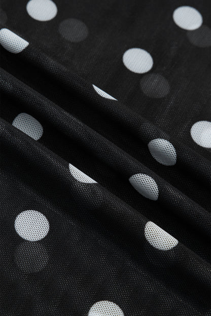 Plus Size Polka Dot Mesh Mock Neck Top