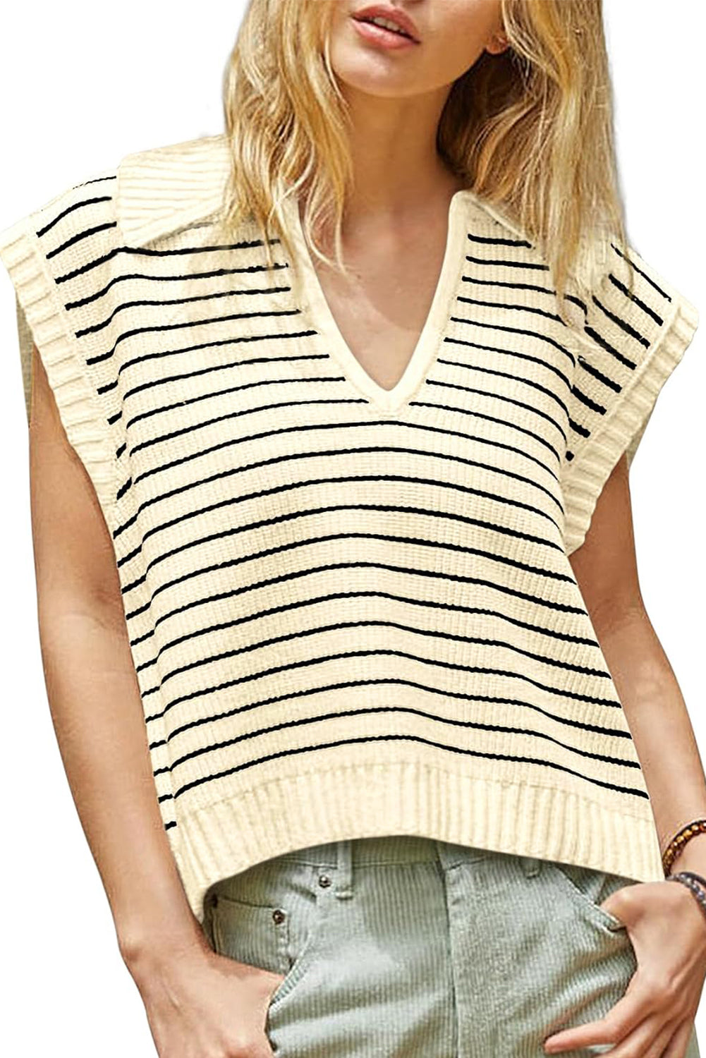 Stripe Collared Sweater Tank Top