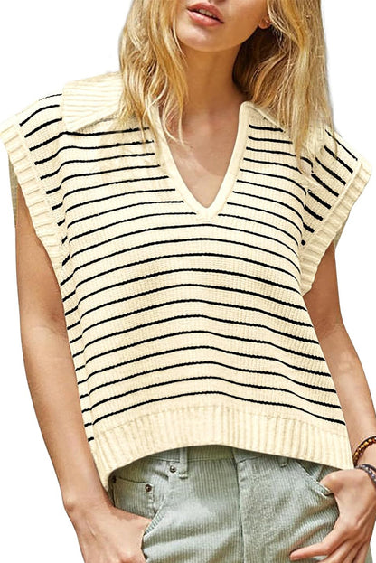 Stripe Collared Sweater Tank Top