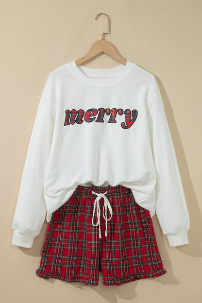 Christmas MERRY Graphic Top & Plaid Shorts Set