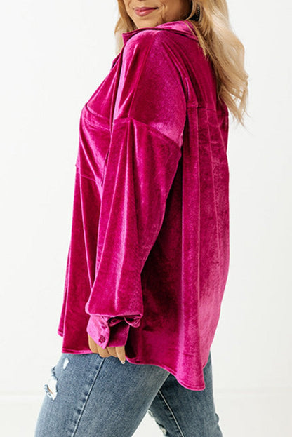 Velvet Drop Shoulder Buttoned Shirt Plus Size