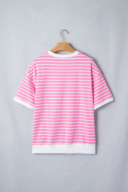 Stripe Colorblock Drop Shoulder Short Sleeve Top