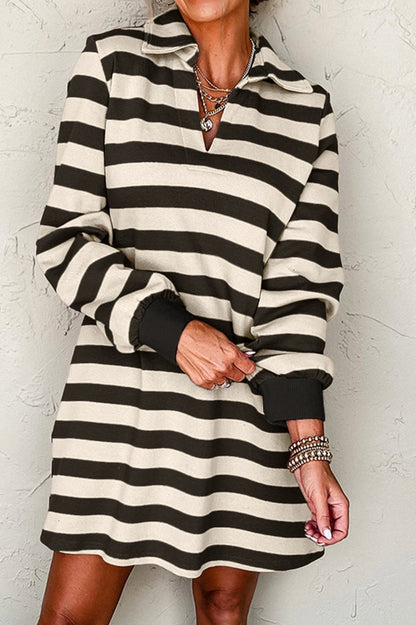 Stripe V-Neck Long Sleeve Dress