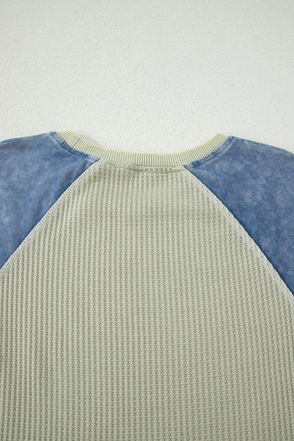 Colorblock Waffle Knit Patchwork Short Sleeve Top