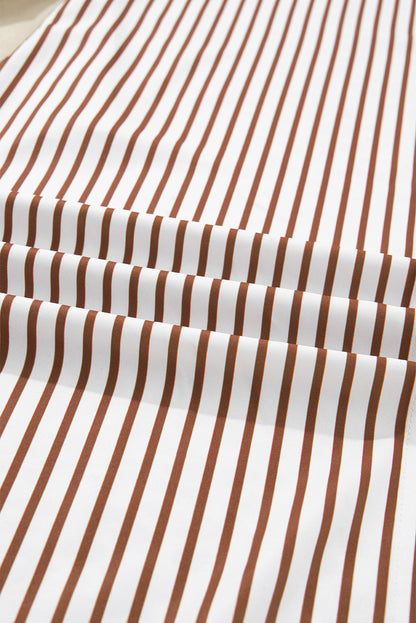 Leopard Patchwork Stripe Shirt Dress with Slits