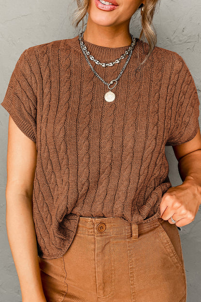 Cable Knit Short Sleeve Sweater