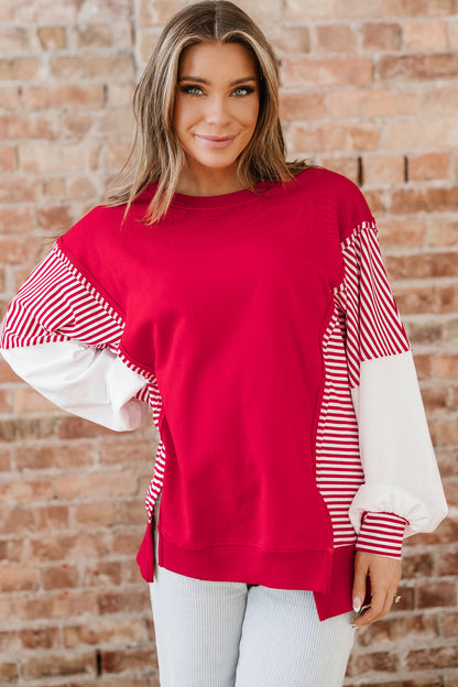 Stripe Leopard Patchwork Long Sleeve Sweatshirt
