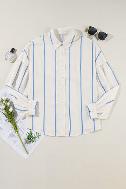 Stripe Bubble Sleeve Buttoned Shirt