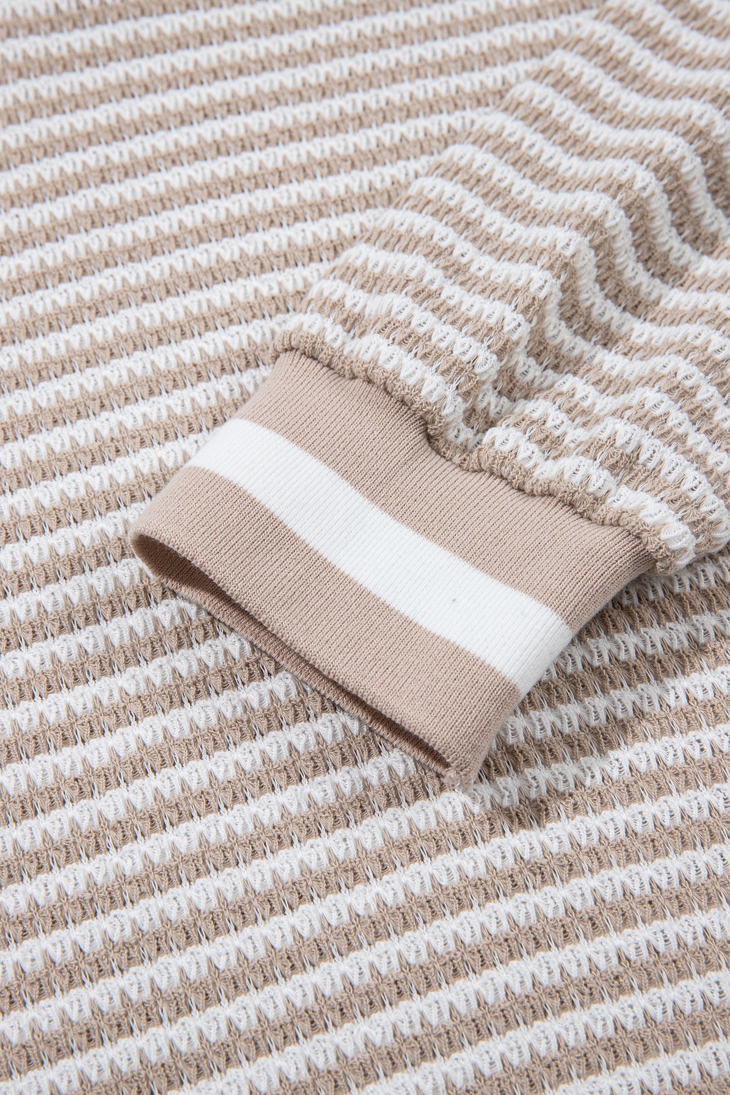 Stripe Textured Knit Long Sleeve V-Neck Top