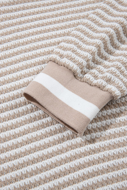 Stripe Textured Knit Long Sleeve V-Neck Top