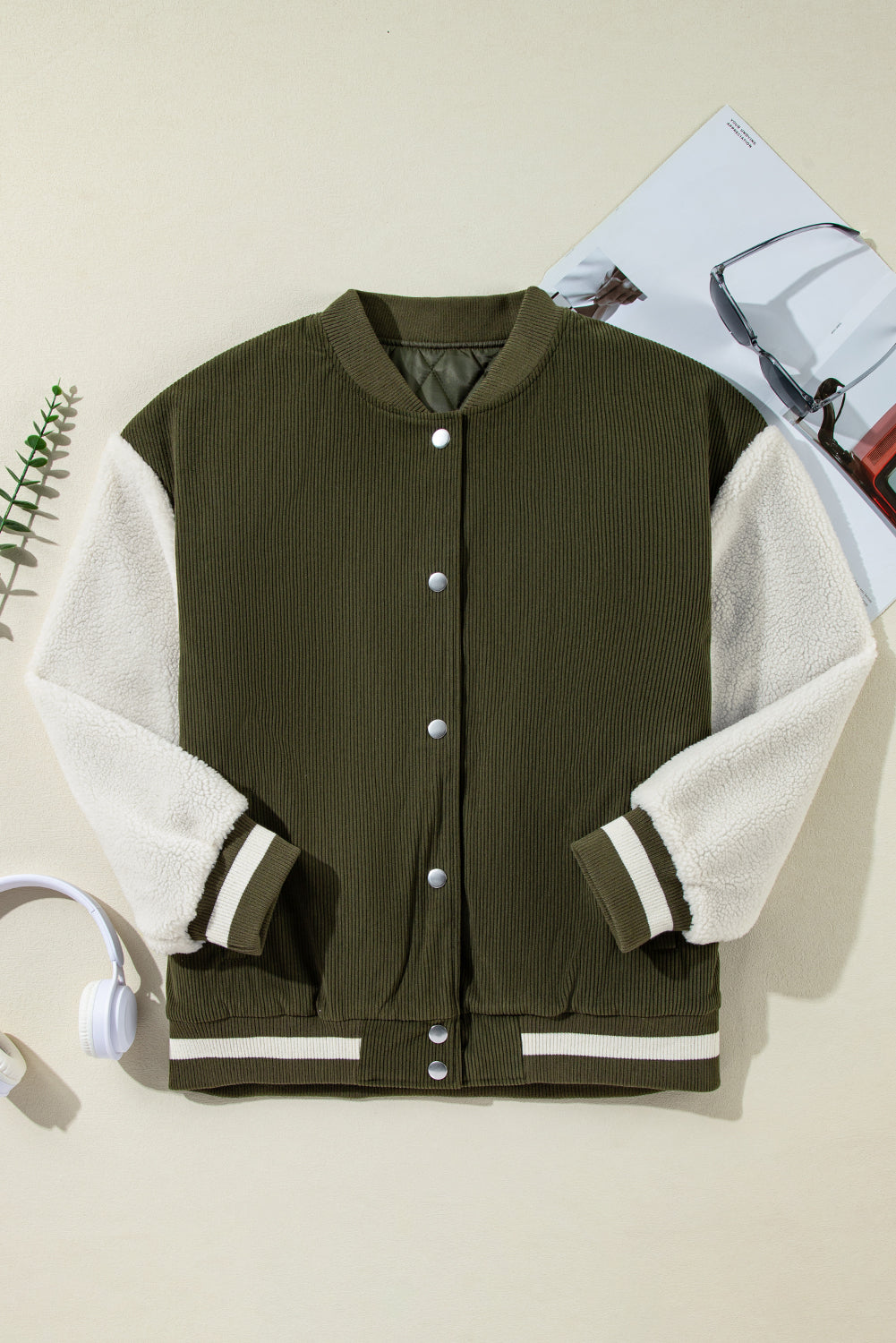 Corduroy Fleece Patchwork Bomber Jacket