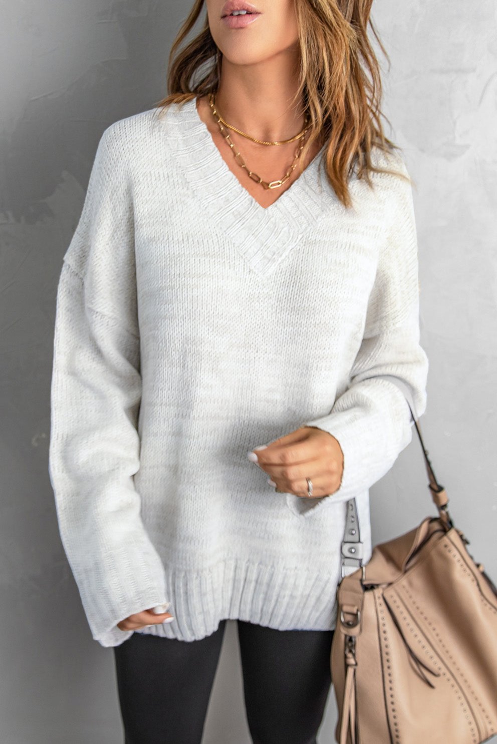 Drop Shoulder V-Neck Sweater