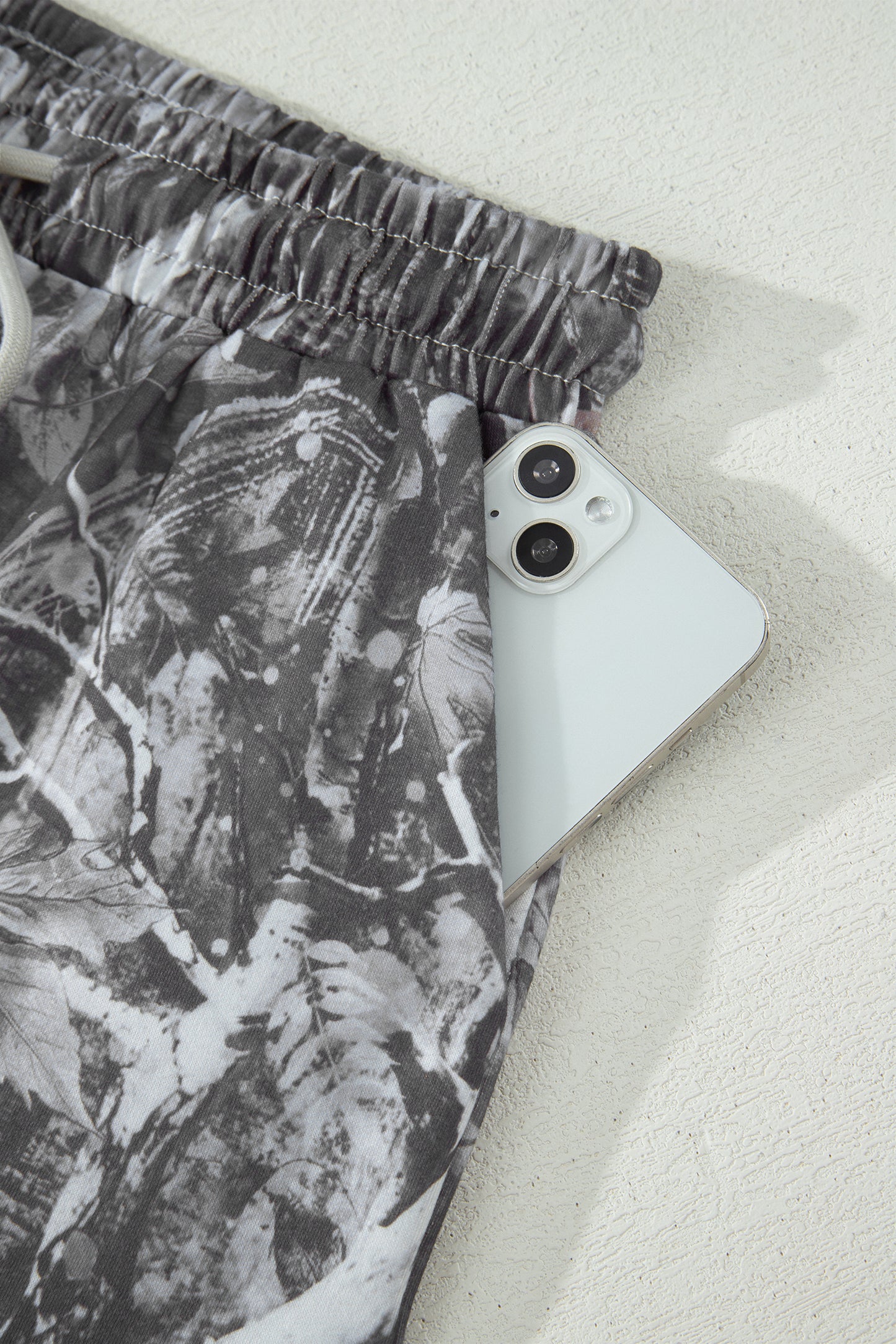 Camo Tie Elastic High Waist Shorts