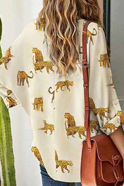 Leopard Rolled Tab Sleeve Blouse