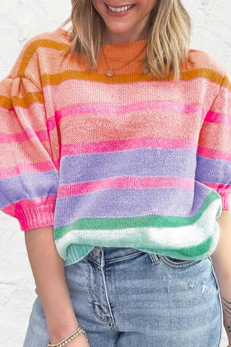 Stripe Bubble Short Sleeve Sweater