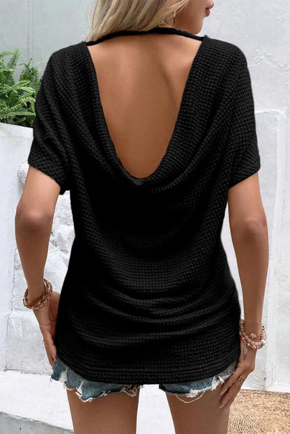 Textured Draped Open Back Tee