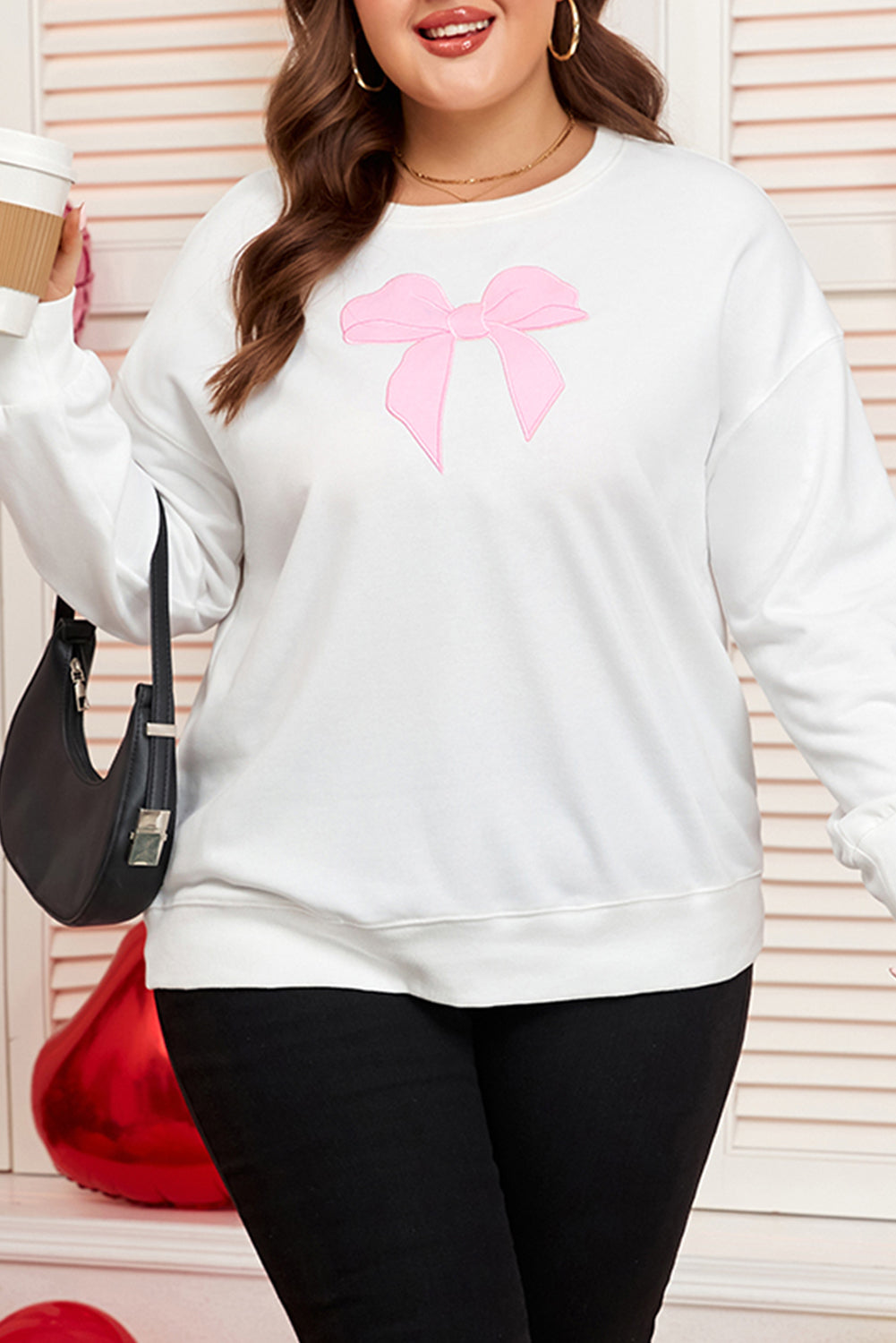 Plus Size Bow Tie Drop Shoulder Sweatshirt