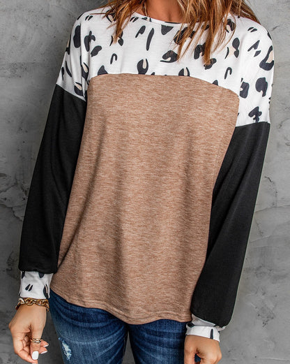 Leopard Colorblock Long Sleeve Top