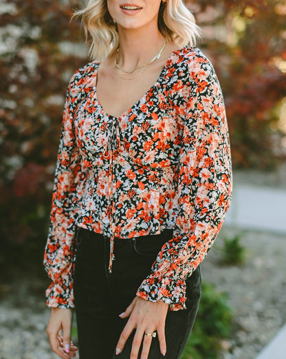 Floral Sweetheart Puff Sleeve Blouse