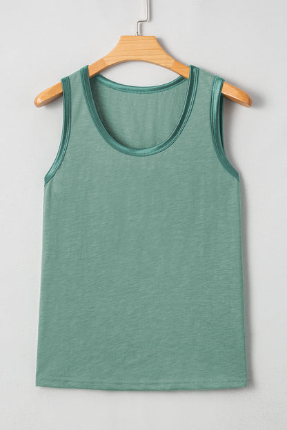 Metallic Contrast Trim Scoop Neck Tank Top