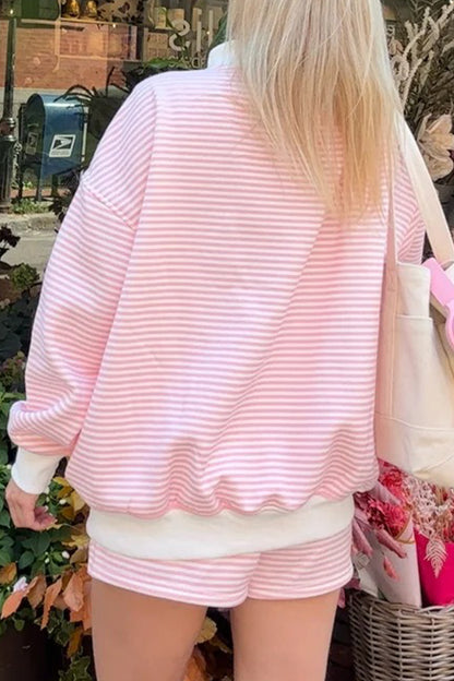 Stripe Oversize Mock Neck Sweatshirt & Shorts Set