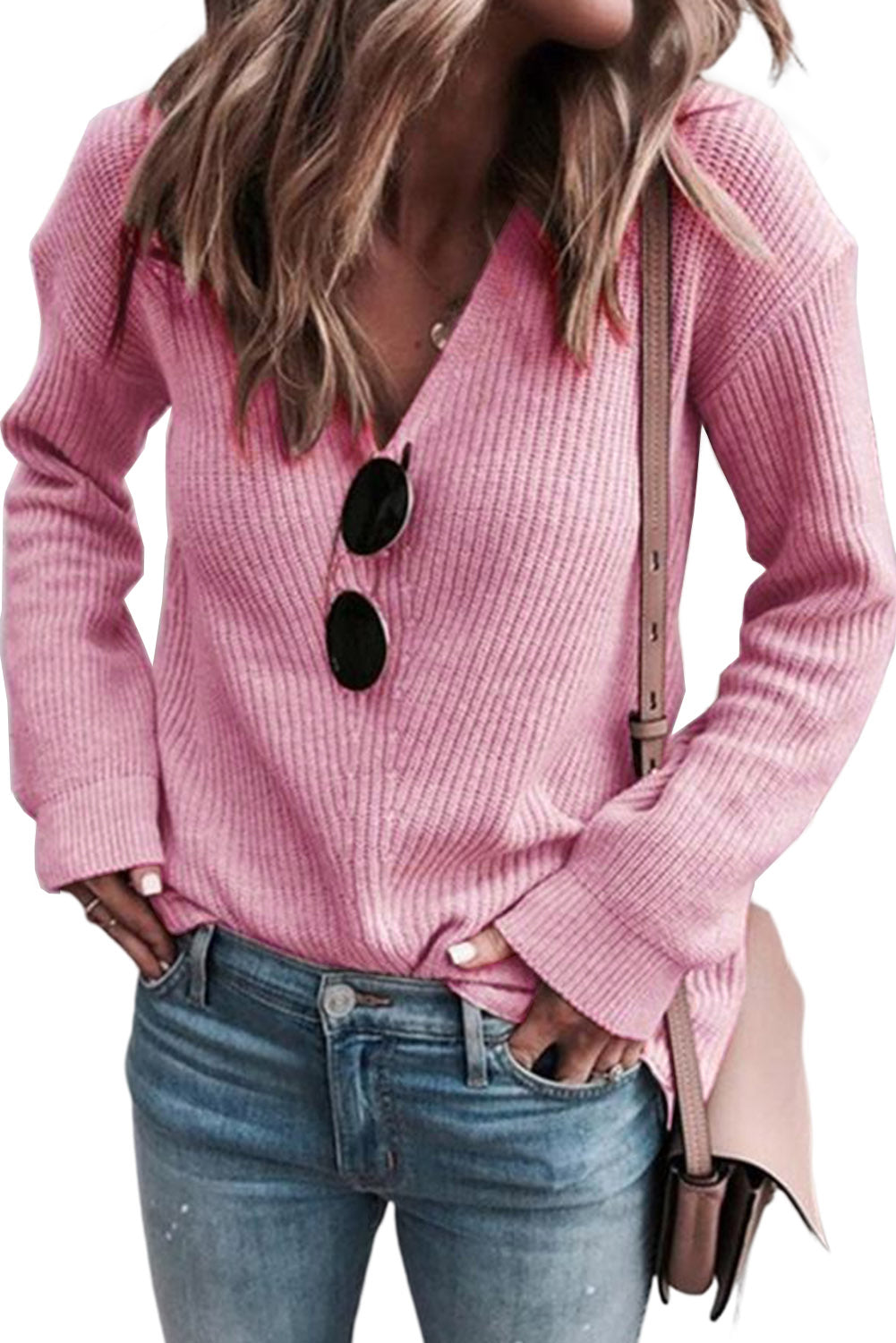 Ribbed Long Sleeve V-Neck Sweater