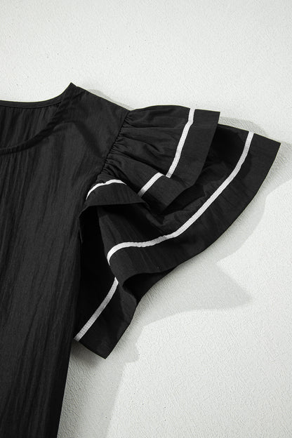 Contrast Trim Ruffle Short Sleeve Blouse