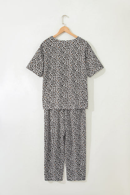 Leopard Loose Tee & Drawstring Waist Pants Set