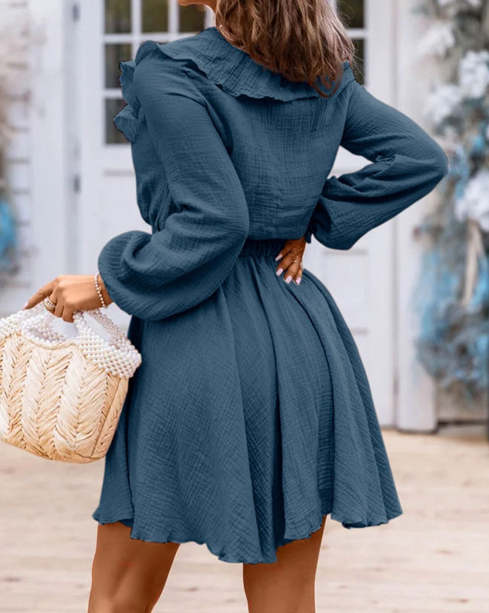 Gauze Ruffle Long Sleeve Dress