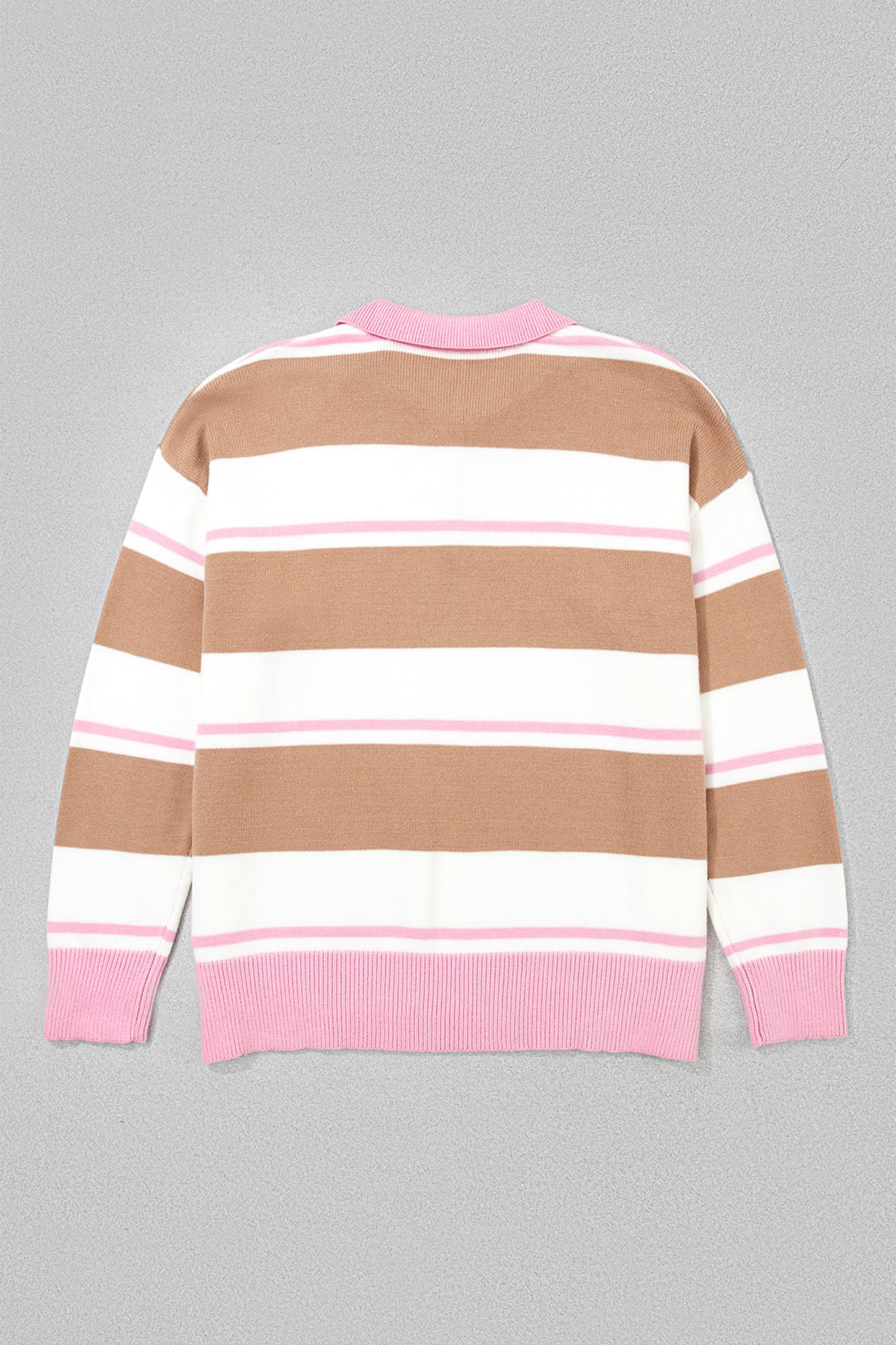 Stripe Colorblock Buttoned Collar Drop Shoulder Sweater